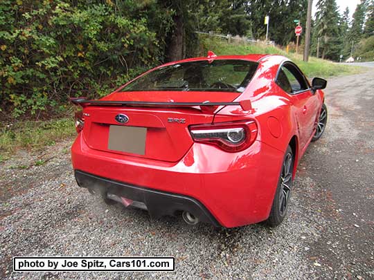 2017 Subaru BRZ Limited rear view with spoiler, pure red color