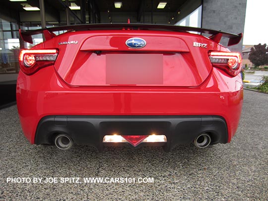 2017 BRZ in reverse with backup lights on, LED taillights. Pure red color shown Pure red color shown