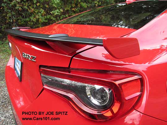 closeup of the rear spoiler, 2017 Subaru BRZ Limited, Pure Red color