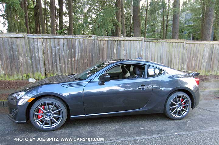 2017 Subaru BRZ Limited with optional Performance Package #02 with upgraded 17x7.5" 10 spoke gray alloys, Brembo brakes, Sachs suspension... Dark Gray shown.