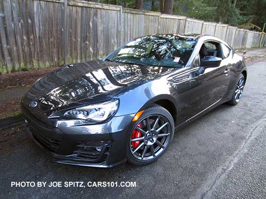 2017 Subaru BRZ Limited with optional Performance Package with upgraded 17x7.5" gray alloys, Brembo brakes, Sachs suspension... Dark Gray shown.
