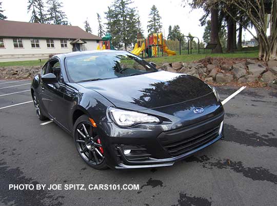 front view dark gray 2017 Subaru BRZ Limited with optional Performance Package with upgraded 17x7.5" gray alloys