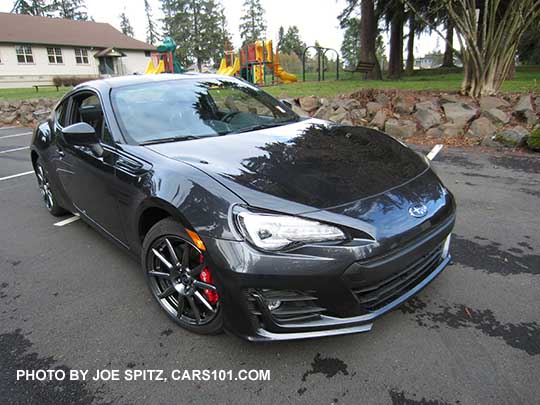 3/4 view dark gray 2017 Subaru BRZ Limited with optional Performance Package with upgraded 10spoke 17x7.5" gray alloys
