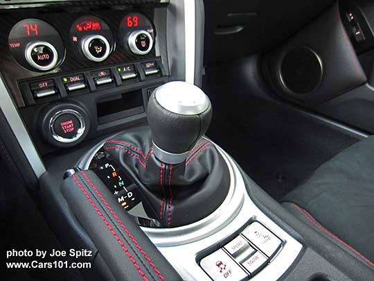 2017 Subaru BRZ Limited automatic 6 speed transmission, with gloss black shift plate, black leatherette shift boot with red stitching