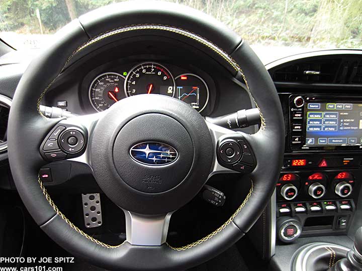 2017 Subaru BRZ Limited Series.Yellow leather wrapped steering wheel with yellow stitching