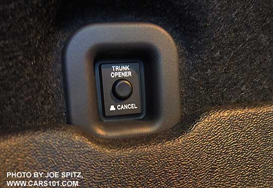 closeup of the button in the far left side of the 2017 BRZ's trunk that disables the trunk open button on the lower left dashboard.