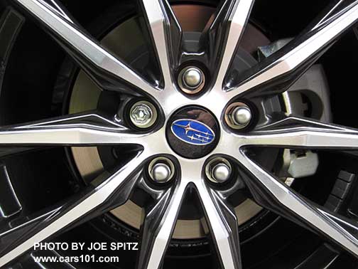 closeup of the 2017 BRZ Premium and Limited  17x7" dark gray and silver machined 10 spoke alloy wheel