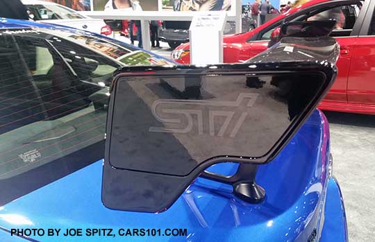 closeup of the 2018 Subaru BRZ tS STI carbon-fiber rear spoiler. Photo taken at the 2017 Seattle Auto Show.