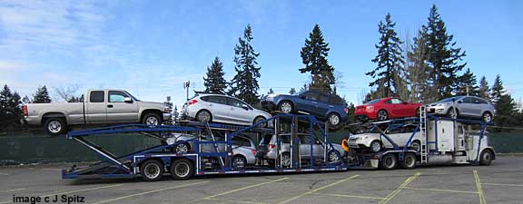 subaru brz arrives on a car transporter, seattle march 2012