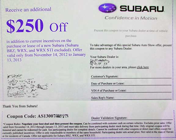 2012 seattle car show subaru coupon
