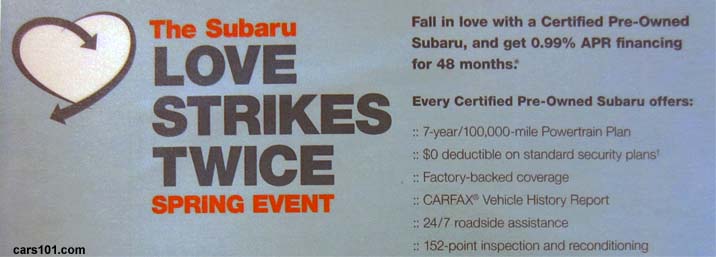Subaru Certified Love Strikes Twice sales event May 2014 with special finance rates