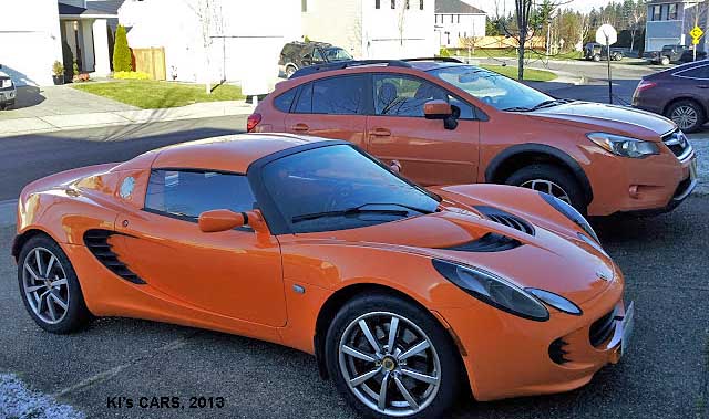 orange subaru crosstrek and orange lotus elise