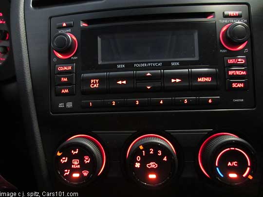 subaru crosstrek premium stereo and heater controls are red lit at night