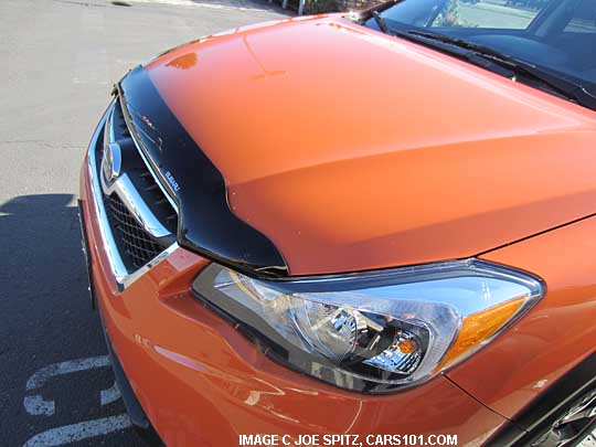 closeup of optional front hood protector shown on 2013 subaru xv crosstrek