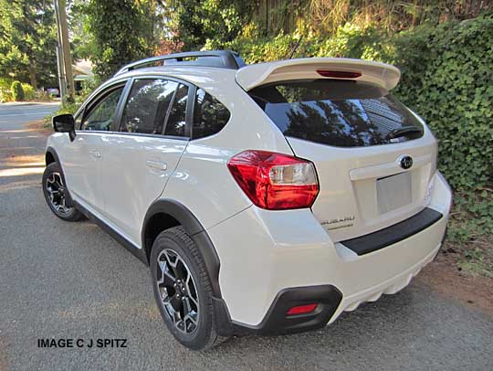 satin white pearl subaru crosstrek, rear view