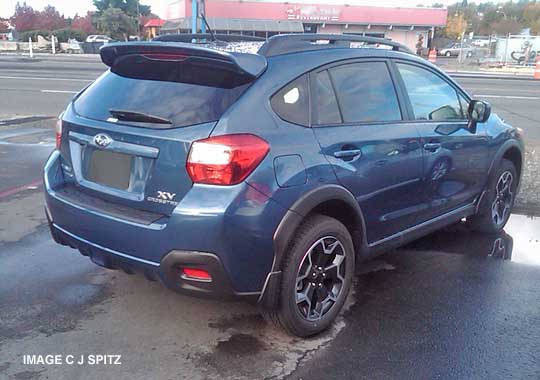 subaru xv crosstrek marine blue pearl color with rear spoiler