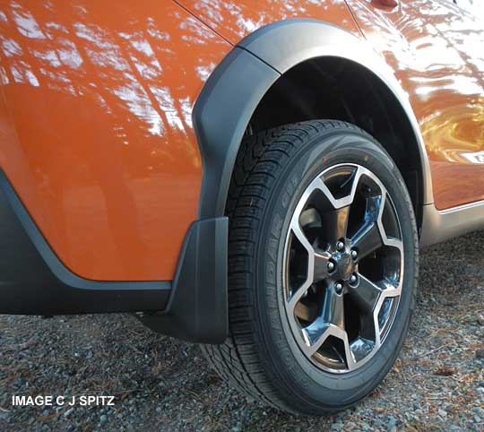 optional rear splash guard, shown on tangerine orange pearl xv crosstrek