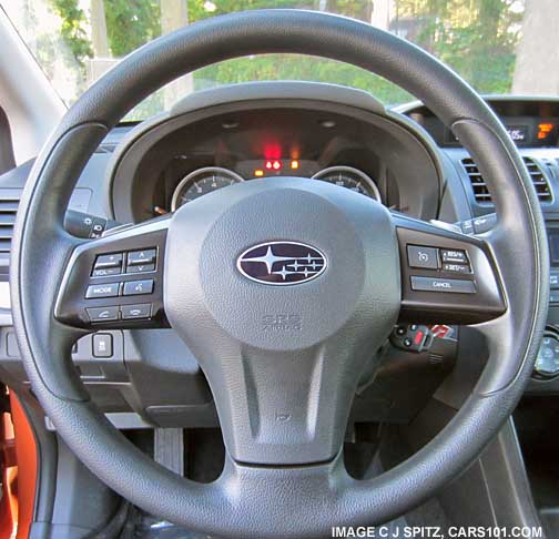 subaru crosstrek Premium vinyl wrapped steering wheel, tilt, telescoping, with audio, bluetooth phone, and cruise controls