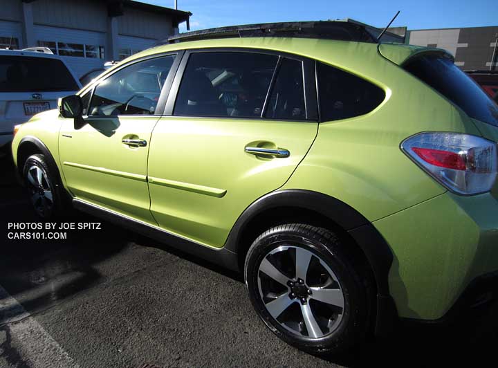 Subaru Crosstrek Hybrid optional body side moldings. Plasma Green shown