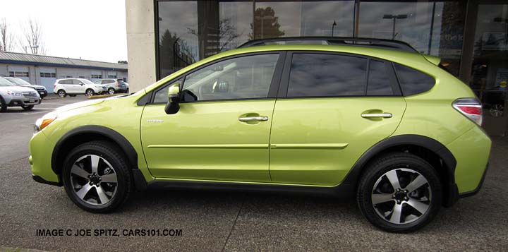 Crosstrek Hybrid with optional body side moldings. Plasma Green color