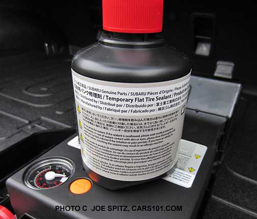 crosstrek hybrid flat tire repair kit has a can of tire leak sealant