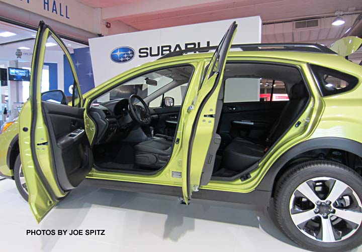 doors open on plasma green 2014 subaru xv crosstrek hybrid