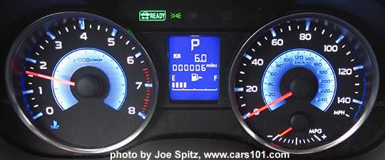 15 Crosstrek Hybrid dash cool blue gauges with blue center screen