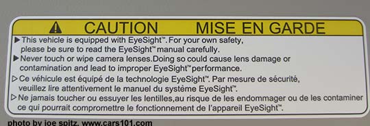 Crosstrek Eyesight don't touch the camera lens warning label