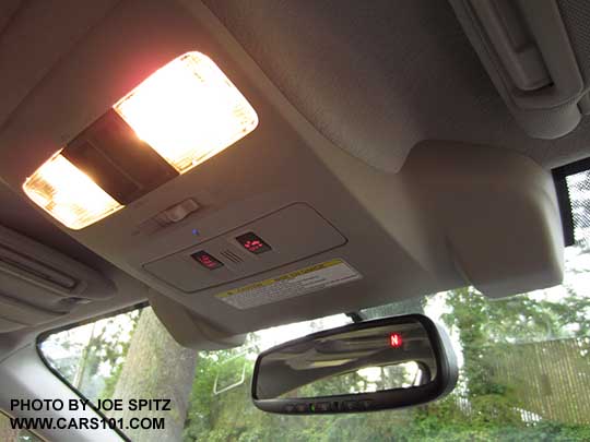 2015 Crosstrek optional Eyesight cameras, by rear view mirror, with map lights on