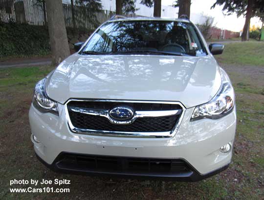 2015 Subaru Crosstrek front grill, 2.0i base model shown (notice the black mirrors), desert khaki color shown.