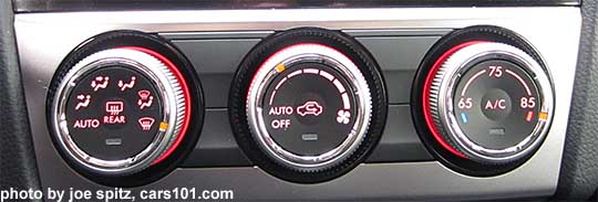2015 Crosstrek Limited automatic climate control heater/ac control knobs, 7 speed fan. With red lit knobs