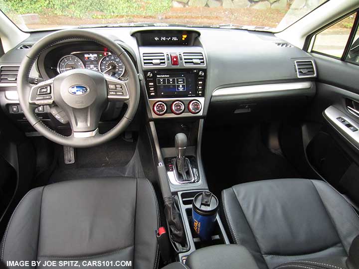 2015 Crosstrek Limited interior, black leather shown