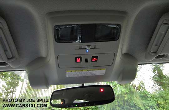 2015 Crosstrek overhead console with 2 map lights, bluetooth microphone, and the two optional forward facing Eyesight cameras and on/off buttons