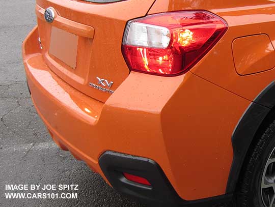 2015 Crosstrek with the rear bumper without the optional rear bumper cover, tangerine orange shown