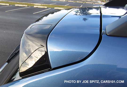 2015 Crosstrek Hybrid, Touring standard rear spoiler with black trailing edge. Quartz blue shown.