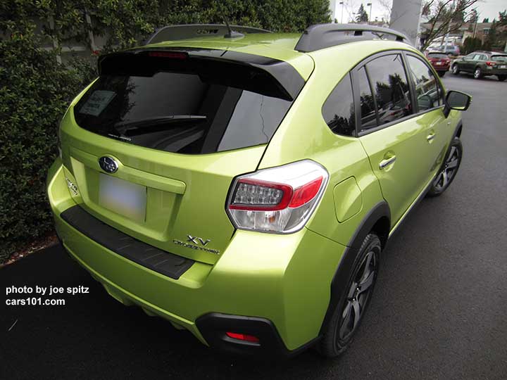 rear view 2015 Crosstrek Hybrid with new black edge rear spoiler