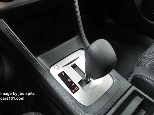 2015 Subaru Crosstrek Premium CVT shift knob, silver shift surround, with M manual and D drive modes