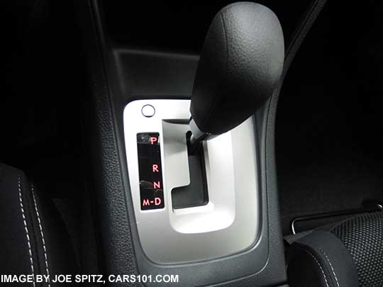 2015 Subaru Crosstrek Premium CVT shift knob, silver shift surround, with D drive and M manual modes