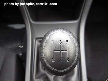 close-up of the 2015 Subaru Crosstrek manual 5 speed transmission standard vinyl stick shift knob