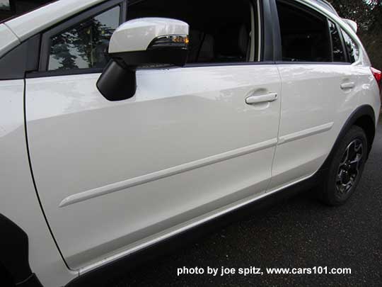 2015 Crosstrek optional body side moldings, body colored,  crystal white shown