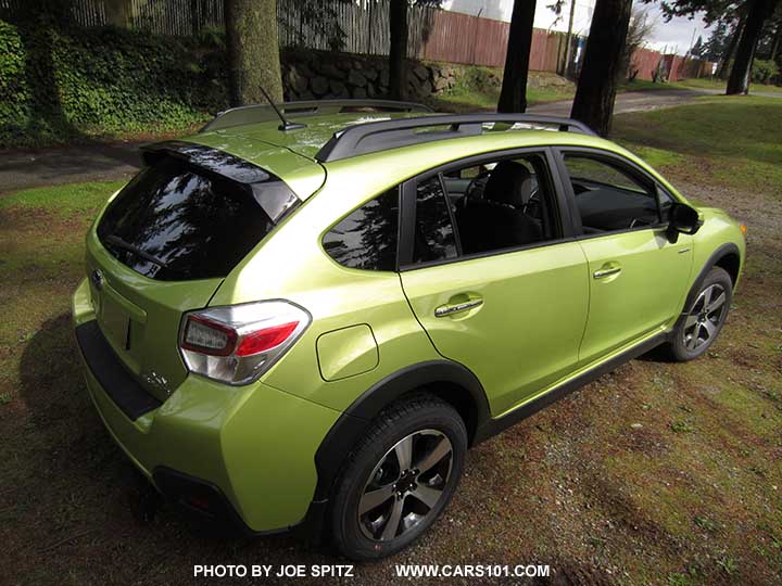 Plasma Green 2015 Crosstrek Hybrid with the new black trailing edge rear spoiler