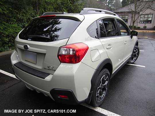 rear view 2015 Subaru Crosstrek, optional rear bumper cover. desert khaki color