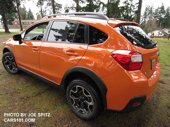 rear view Tangerine Orange Crosstrek with standard rear spoiler