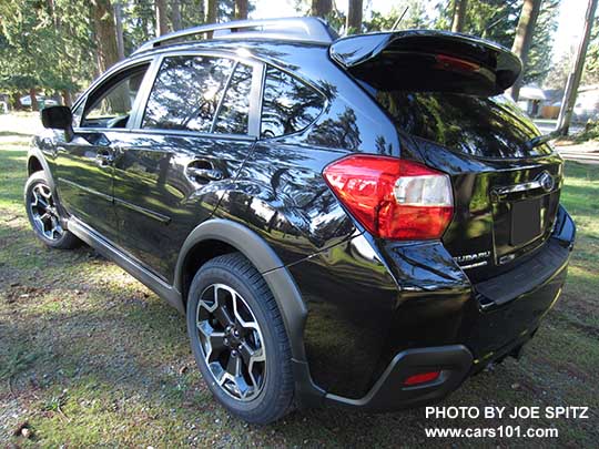rear view black 2015 Crosstrrek Limited with optional rear spoiler
