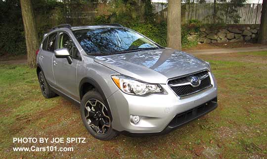 2015 ice silver Subaru Crosstrek, with optional rear spoiler