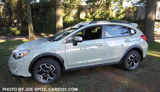 2015 Crosstrek with optional rear spoiler, khaki color shown