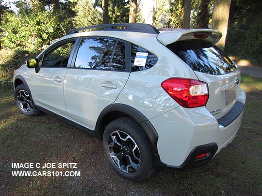 2015 Crosstrek with optional rear spoiler, khaki color shown