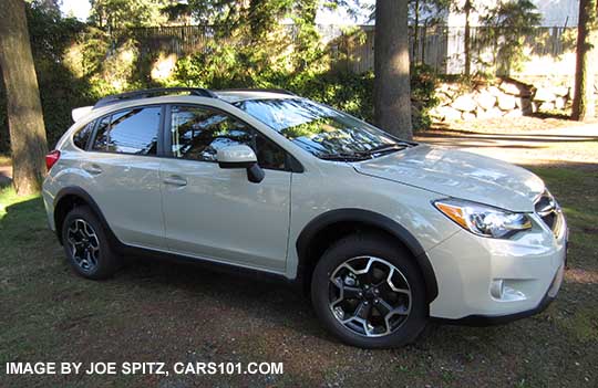 2015 Crosstrek with optional rear spoiler, khaki color shown