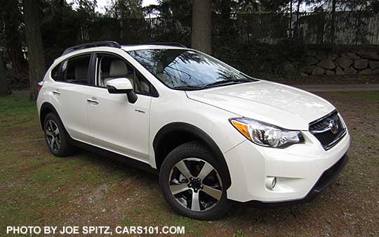 front corner view crystal white 2015 Crosstrek Hybrid