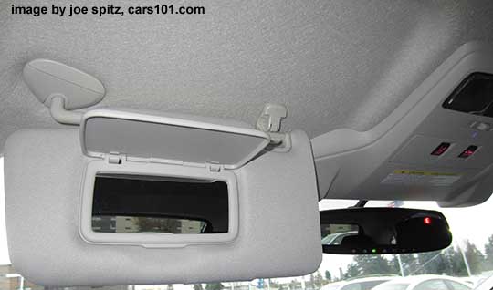 2015 Crosstrek front sunvisor with vanity mirror. No lighted vanity mirror is available on a Crosstrek.  Shown with Eyesight, so the visor is slightly smaller